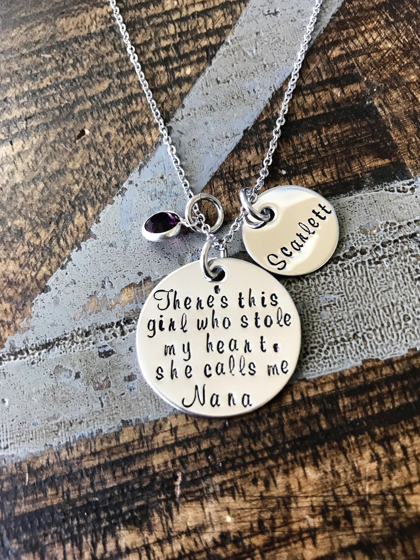 Nana Necklace Theres this girl who stole my heart Handstamped Necklace Personalize Jewelry Mothers Day Gift Grandma Jewelry Custom Necklace