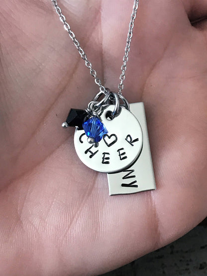Cheer Necklace Cheerleader Necklace Gift for Cheerleader Handstamped Necklace Megaphone Necklace Handstamped Jewelry cheering necklace
