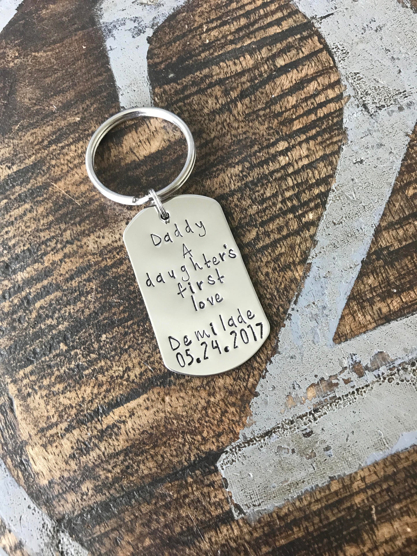 Daughters First Love Handstamped Keychain Mens Keychain Dad Keychain Customized Keychain Personalized Mens Keychain Father Keychain dad gift