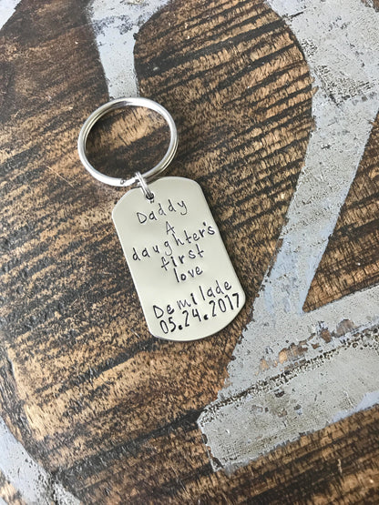 Daughters First Love Handstamped Keychain Mens Keychain Dad Keychain Customized Keychain Personalized Mens Keychain Father Keychain dad gift