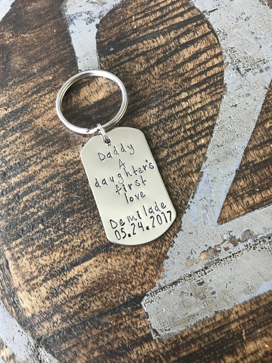 Daughters First Love Handstamped Keychain Mens Keychain Dad Keychain Customized Keychain Personalized Mens Keychain Father Keychain dad gift