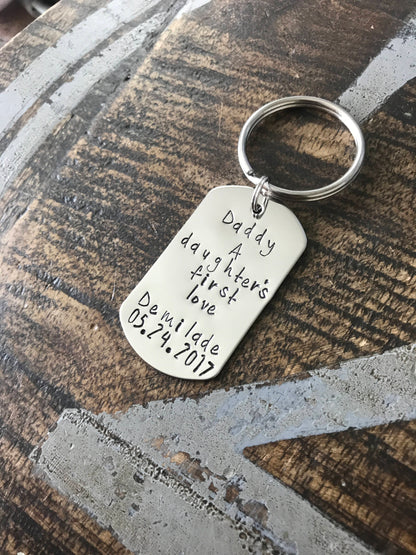 Daughters First Love Handstamped Keychain Mens Keychain Dad Keychain Customized Keychain Personalized Mens Keychain Father Keychain dad gift