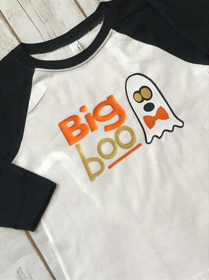 Big/Little Boo Halloween Raglan Shirt: Sibling Ghost Outfit
