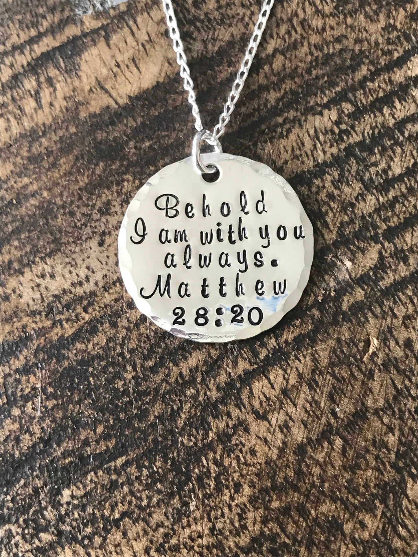 Matthew 28:20 Necklace - I Am With You Always Necklace - Religious Necklace Sterling Silver Necklace Christian Necklace Bible Verse Jewelry
