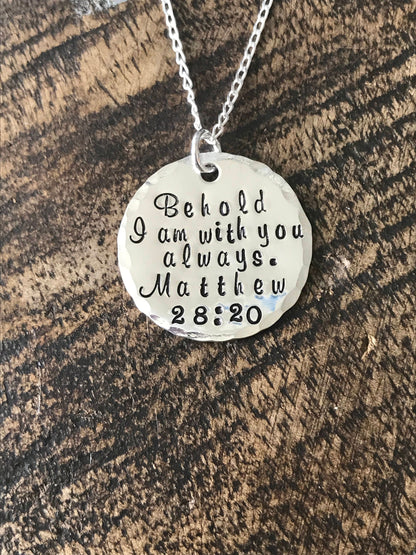 Matthew 28:20 Necklace - I Am With You Always Necklace - Religious Necklace Sterling Silver Necklace Christian Necklace Bible Verse Jewelry