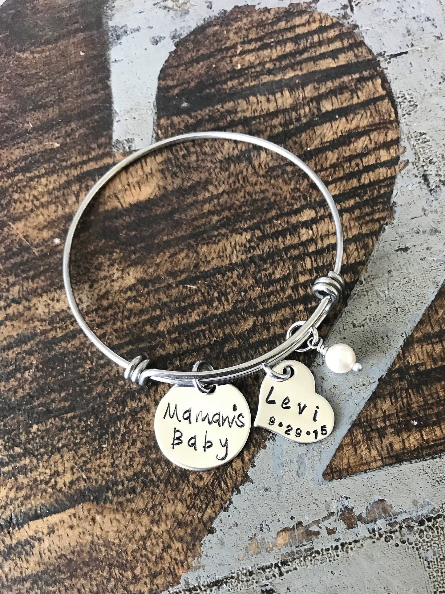 Mamaw Hand Stamped Bracelet Grandmother Gift Mother's Day Jewelry Gift for Mamaw Personalized Jewelry Custom Bangle Mamaw's Baby