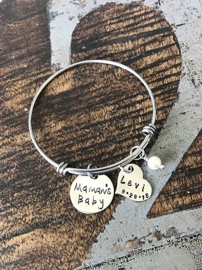 Mamaw Hand Stamped Bracelet Grandmother Gift Mother's Day Jewelry Gift for Mamaw Personalized Jewelry Custom Bangle Mamaw's Baby