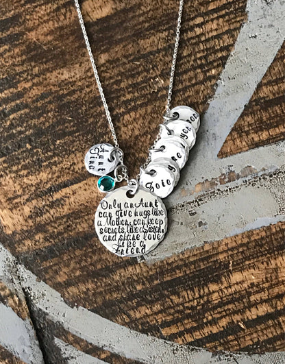 Only an Aunt Necklace Aunt Necklace Auntie Jewelry Personalized Jewelry Handstamped Jewelry Name Necklace Auntie Necklace
