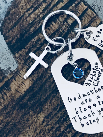 Godmother Keychain Baptism Gift Christening Keychain Handstamped Keychain Custom Keychain Godmothers Are A Blessing Gift for Godmother