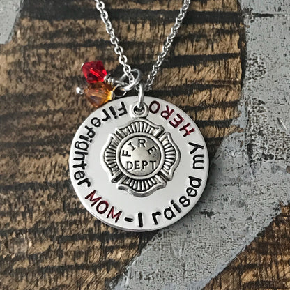 Firefighter Mom Necklace Firefighter Mom Jewelry I raised my HERO Personalized Necklace Firefighter Gift Firefighter Badge