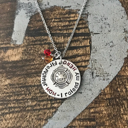 Firefighter Mom Necklace Firefighter Mom Jewelry I raised my HERO Personalized Necklace Firefighter Gift Firefighter Badge