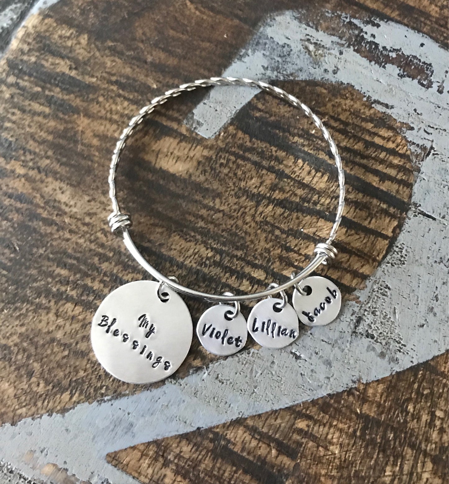 My Blessings Bangle Mom bangle Nana bangle Grandma bracelet Handstamped Jewelry Adjustable Bangle Name Bracelet Gift for Mom