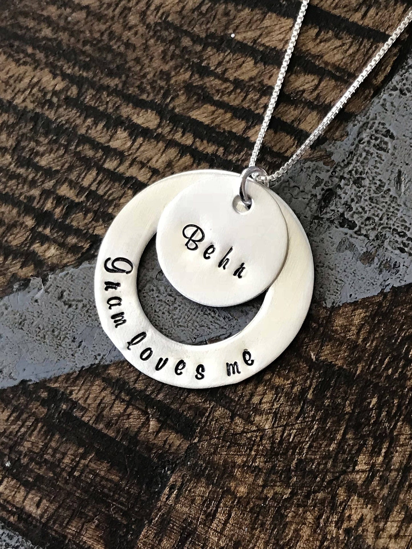 Gram Love Me Necklace Sterling Silver Washer Necklace Personalized Hand Stamped Jewelry Grandma Necklace Gift for Mom Mothers Day Jewelry
