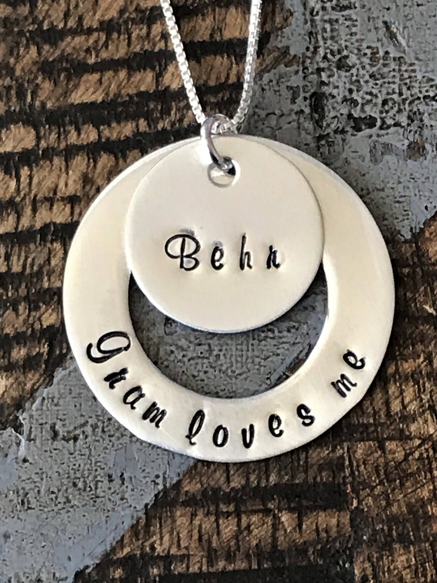 Gram Love Me Necklace Sterling Silver Washer Necklace Personalized Hand Stamped Jewelry Grandma Necklace Gift for Mom Mothers Day Jewelry