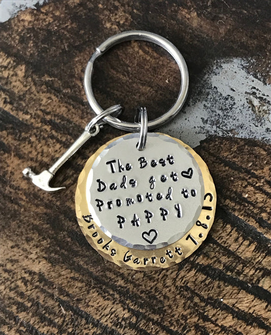 The Best Dads Get Promoted to Grandpa Keychain Gift for New Dad Grandpa Keychain Handstamped Keychain Custom Keychain Dad Keychain Fathers