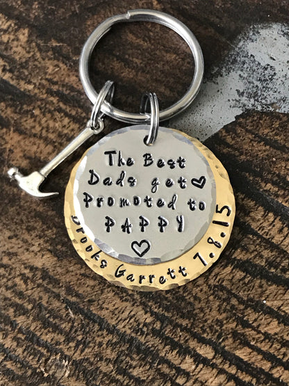 The Best Dads Get Promoted to Grandpa Keychain Gift for New Dad Grandpa Keychain Handstamped Keychain Custom Keychain Dad Keychain Fathers