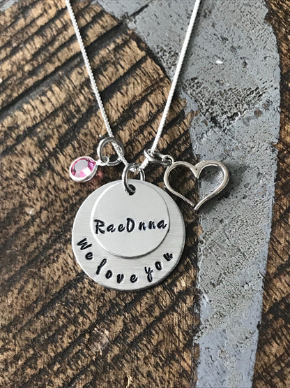 Daughter Necklace We Love You Necklace Handstamped Necklace Personalized Jewelry Handstamped Jewelry Birthstone Necklace Gift for Daughter
