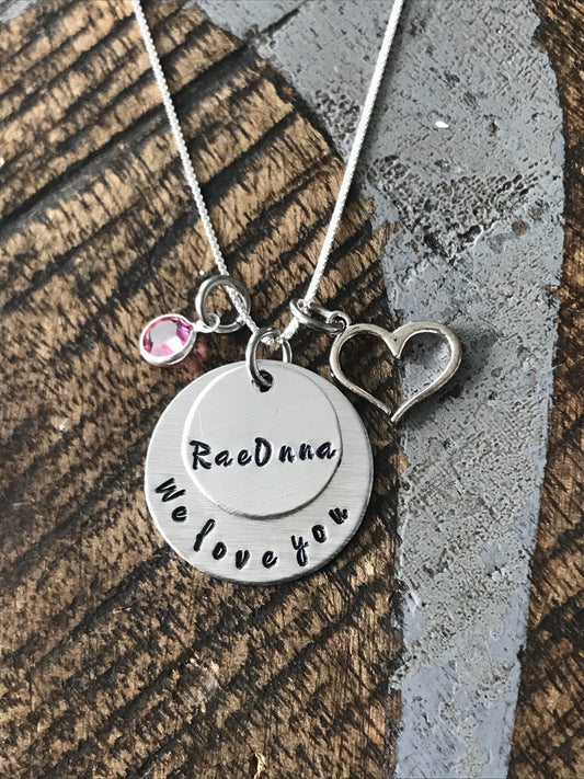 Daughter Necklace We Love You Necklace Handstamped Necklace Personalized Jewelry Handstamped Jewelry Birthstone Necklace Gift for Daughter
