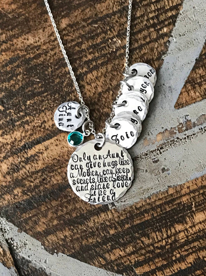 Only an Aunt Necklace Aunt Necklace Auntie Jewelry Personalized Jewelry Handstamped Jewelry Name Necklace Auntie Necklace