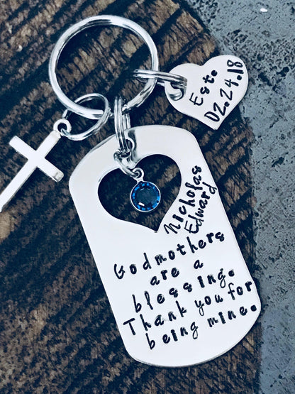 Godmother Keychain Baptism Gift Christening Keychain Handstamped Keychain Custom Keychain Godmothers Are A Blessing Gift for Godmother