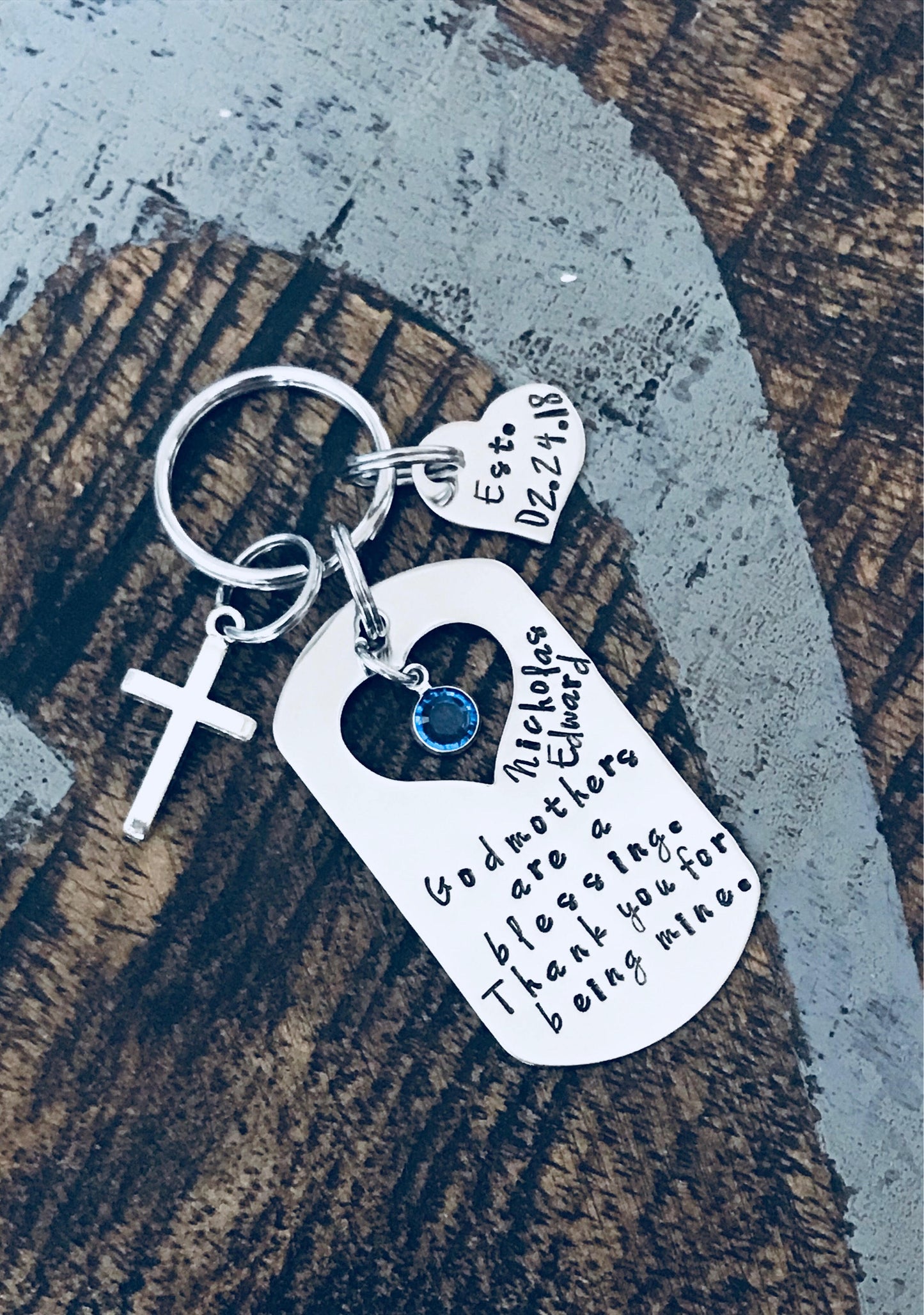 Godmother Keychain Baptism Gift Christening Keychain Handstamped Keychain Custom Keychain Godmothers Are A Blessing Gift for Godmother
