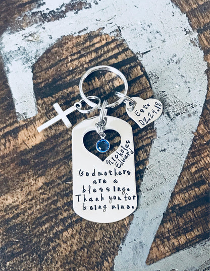Godmother Keychain Baptism Gift Christening Keychain Handstamped Keychain Custom Keychain Godmothers Are A Blessing Gift for Godmother