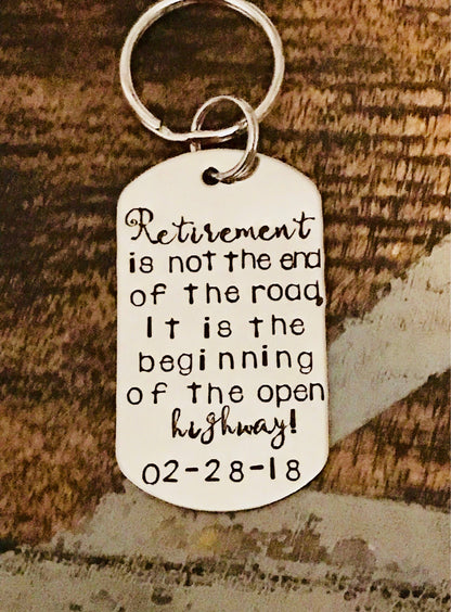 Personalized RETIREMENT KEYCHAIN Retirement Gift Retirement Keyring Retirement Accessory Happy Retirement Gift for him Custom Keychain