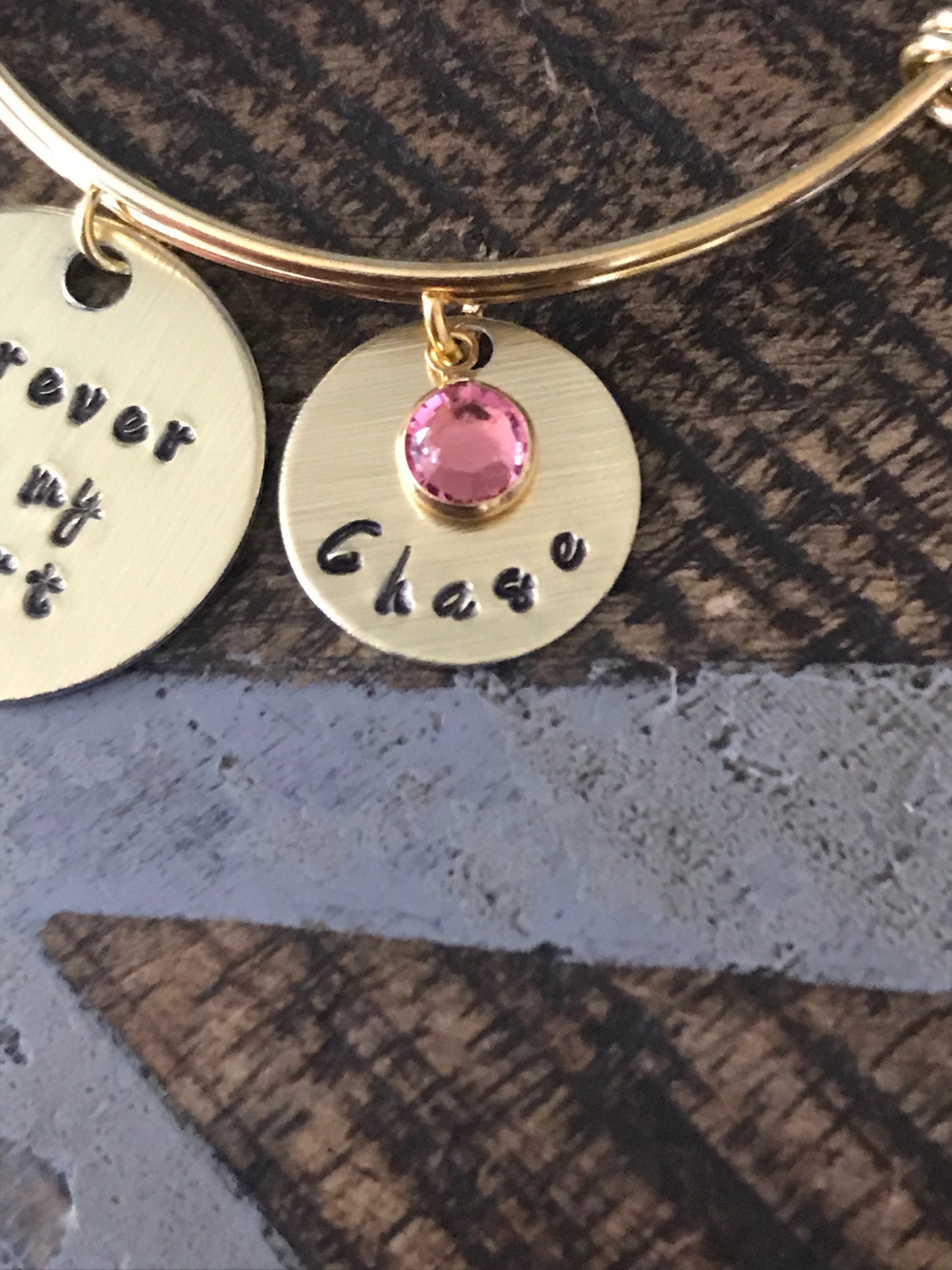 Forever in my Heart Bracelet Memorial Jewelry Sympathy Bangle Handstamped Bangle Personalize Jewelry Mothers Day Gift Gold Bangle