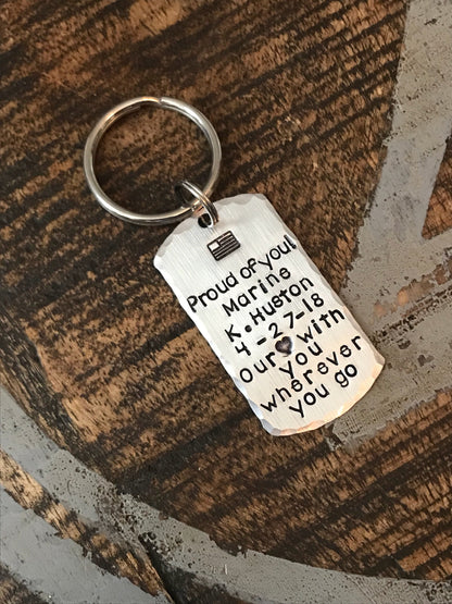Military Dogtag Key Chain Military Graduation Keychain Hand Stamped Keychain Deployment Keychain USA Flag Keychain Military Keychain