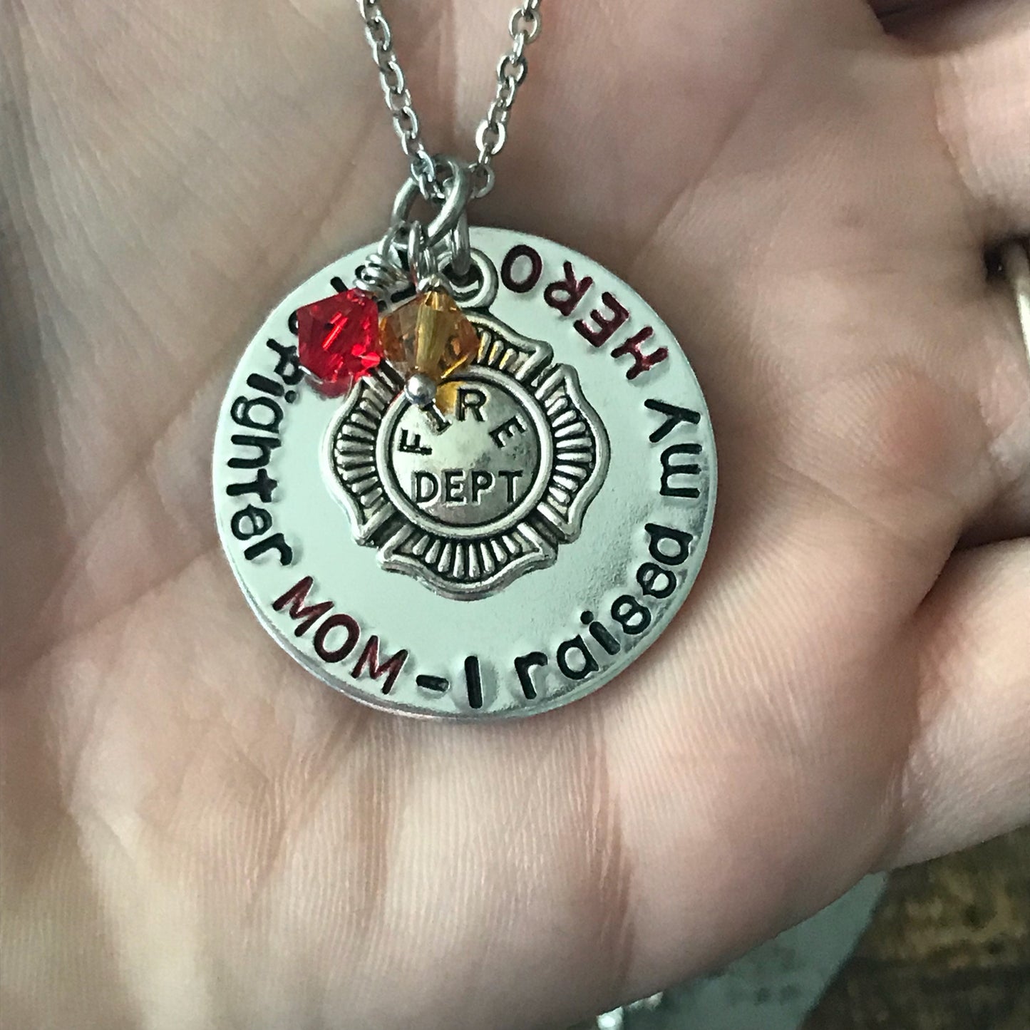 Firefighter Mom Necklace Firefighter Mom Jewelry I raised my HERO Personalized Necklace Firefighter Gift Firefighter Badge