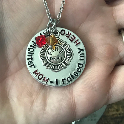 Firefighter Mom Necklace Firefighter Mom Jewelry I raised my HERO Personalized Necklace Firefighter Gift Firefighter Badge