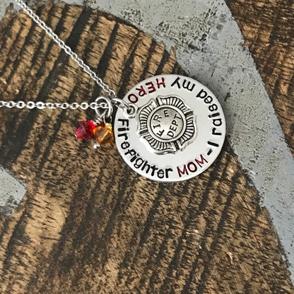 Firefighter Mom Necklace Firefighter Mom Jewelry I raised my HERO Personalized Necklace Firefighter Gift Firefighter Badge