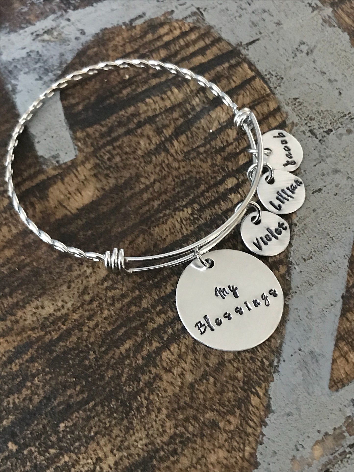 My Blessings Bangle Mom bangle Nana bangle Grandma bracelet Handstamped Jewelry Adjustable Bangle Name Bracelet Gift for Mom