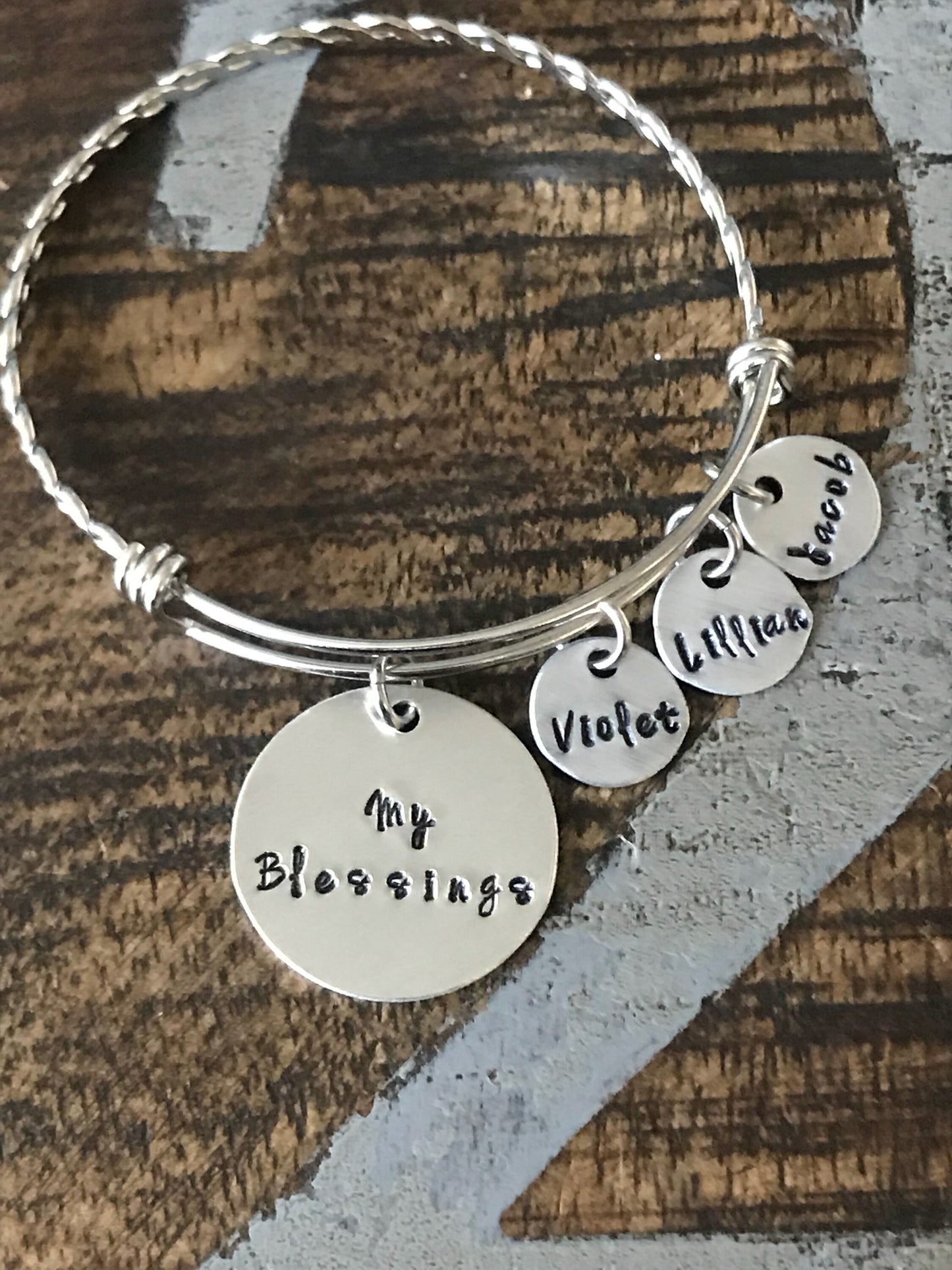 My Blessings Bangle Mom bangle Nana bangle Grandma bracelet Handstamped Jewelry Adjustable Bangle Name Bracelet Gift for Mom