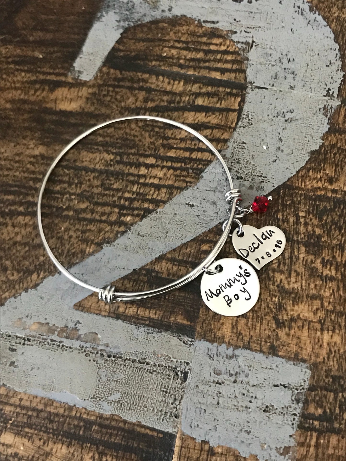 Mommys Boy Bangle Hand Stamped Bracelet Grandmother Gift Mother's Day Jewelry Gift for Mom Personalized Jewelry Custom Bangle New Mom Bangle