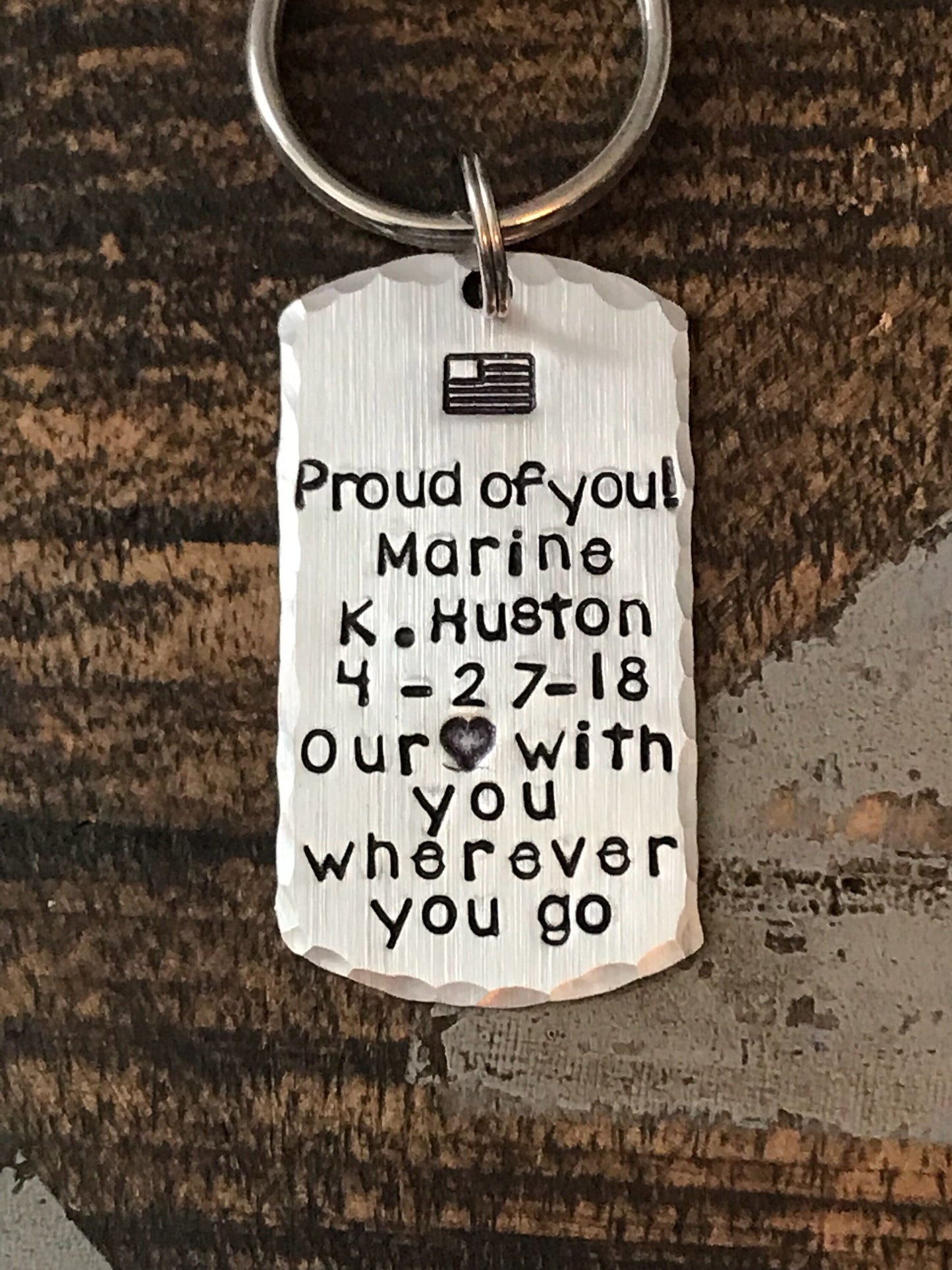 Military Dogtag Key Chain Military Graduation Keychain Hand Stamped Keychain Deployment Keychain USA Flag Keychain Military Keychain