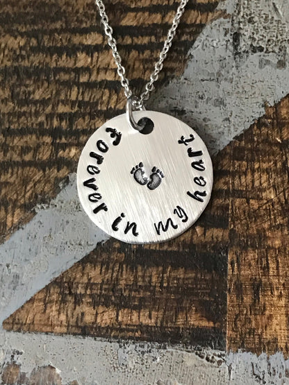 Sympathy Gift Forever In My Heart Necklace Baby Footprints Necklace Loss of a Loved one RIP Never Forgotten In loving memory In memory Of
