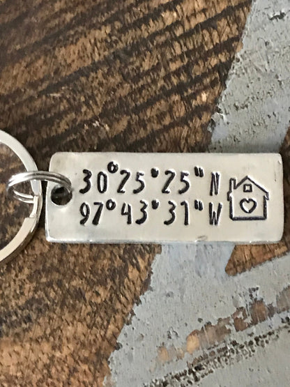 Coordinates Keychain Realtor Gift New Home Keychain Client Gift Thank you Gift Realtor Keychain Hand Stamped Keychain New Homeowner Gift