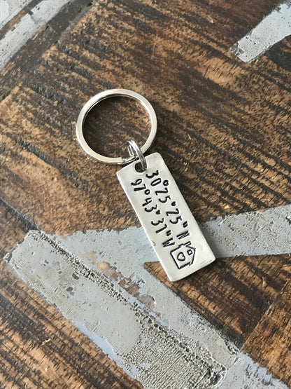 Coordinates Keychain Realtor Gift New Home Keychain Client Gift Thank you Gift Realtor Keychain Hand Stamped Keychain New Homeowner Gift