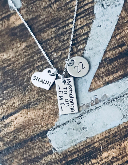 EMT Necklace Firefighter Paramedic Necklace Gift for EMT Paramedic Gift EMT Wife Firefighter Paramedic My heart belongs to an Emt