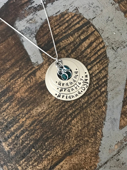 Personalized Necklace Mothers Day Gift Customized Washer Necklace Birthstone Necklace Grandma Necklace Handstamped Necklace Mom Necklace