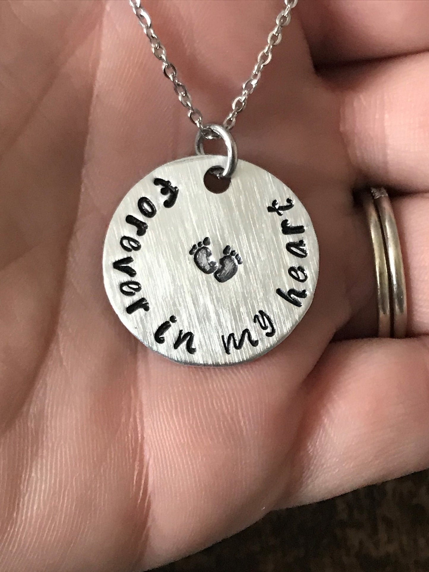 Sympathy Gift Forever In My Heart Necklace Baby Footprints Necklace Loss of a Loved one RIP Never Forgotten In loving memory In memory Of