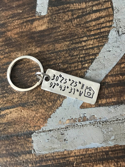 Coordinates Keychain Realtor Gift New Home Keychain Client Gift Thank you Gift Realtor Keychain Hand Stamped Keychain New Homeowner Gift