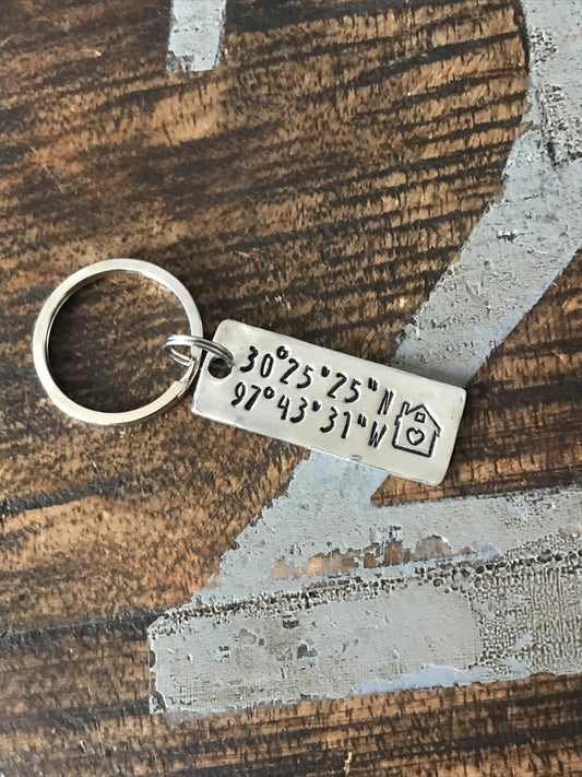 Coordinates Keychain Realtor Gift New Home Keychain Client Gift Thank you Gift Realtor Keychain Hand Stamped Keychain New Homeowner Gift