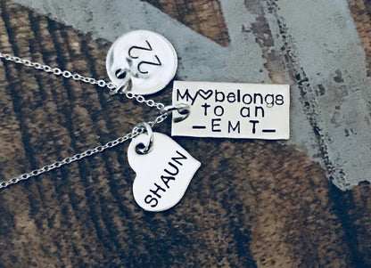 EMT Necklace Firefighter Paramedic Necklace Gift for EMT Paramedic Gift EMT Wife Firefighter Paramedic My heart belongs to an Emt