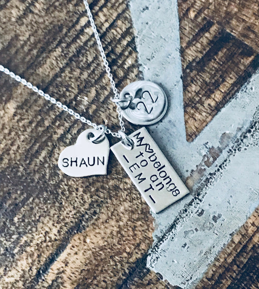 EMT Necklace Firefighter Paramedic Necklace Gift for EMT Paramedic Gift EMT Wife Firefighter Paramedic My heart belongs to an Emt