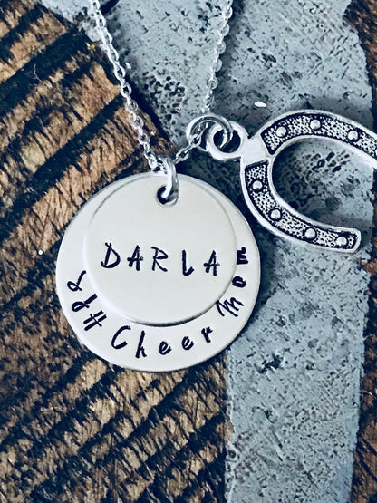 Cheer Mom Necklace Handstamped Necklace Megaphone Necklace Custom Jewelry Personalized Necklace Gift for Mom Cheerleader Gift Team Coach