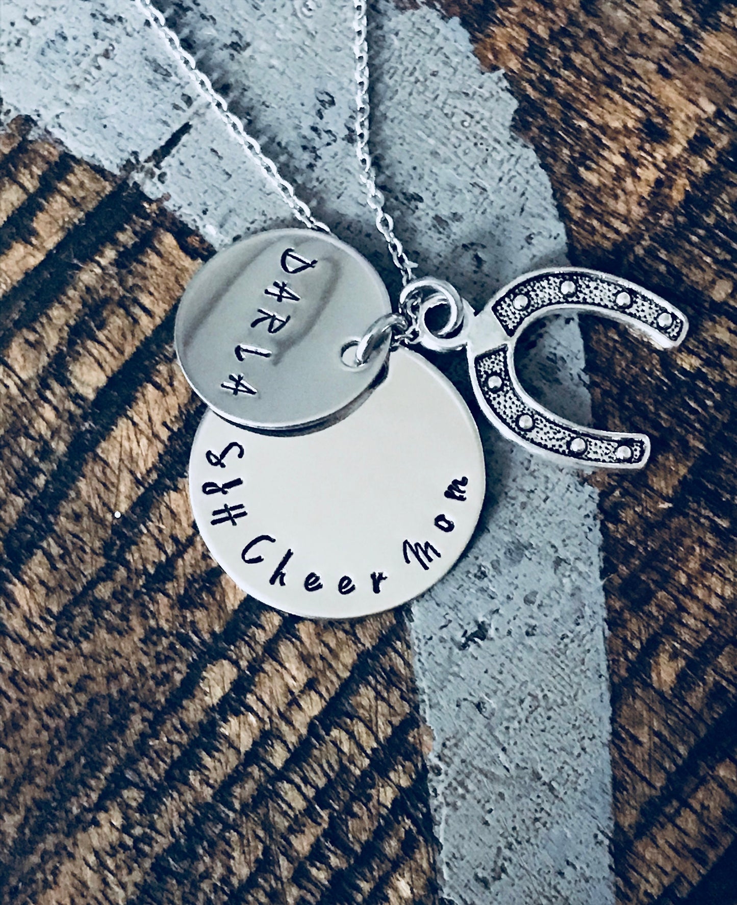Cheer Mom Necklace Handstamped Necklace Megaphone Necklace Custom Jewelry Personalized Necklace Gift for Mom Cheerleader Gift Team Coach