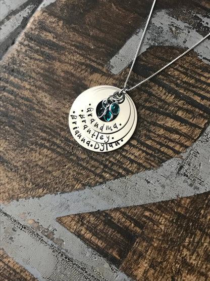 Personalized Necklace Mothers Day Gift Customized Washer Necklace Birthstone Necklace Grandma Necklace Handstamped Necklace Mom Necklace