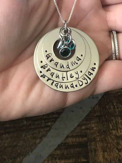 Personalized Necklace Mothers Day Gift Customized Washer Necklace Birthstone Necklace Grandma Necklace Handstamped Necklace Mom Necklace